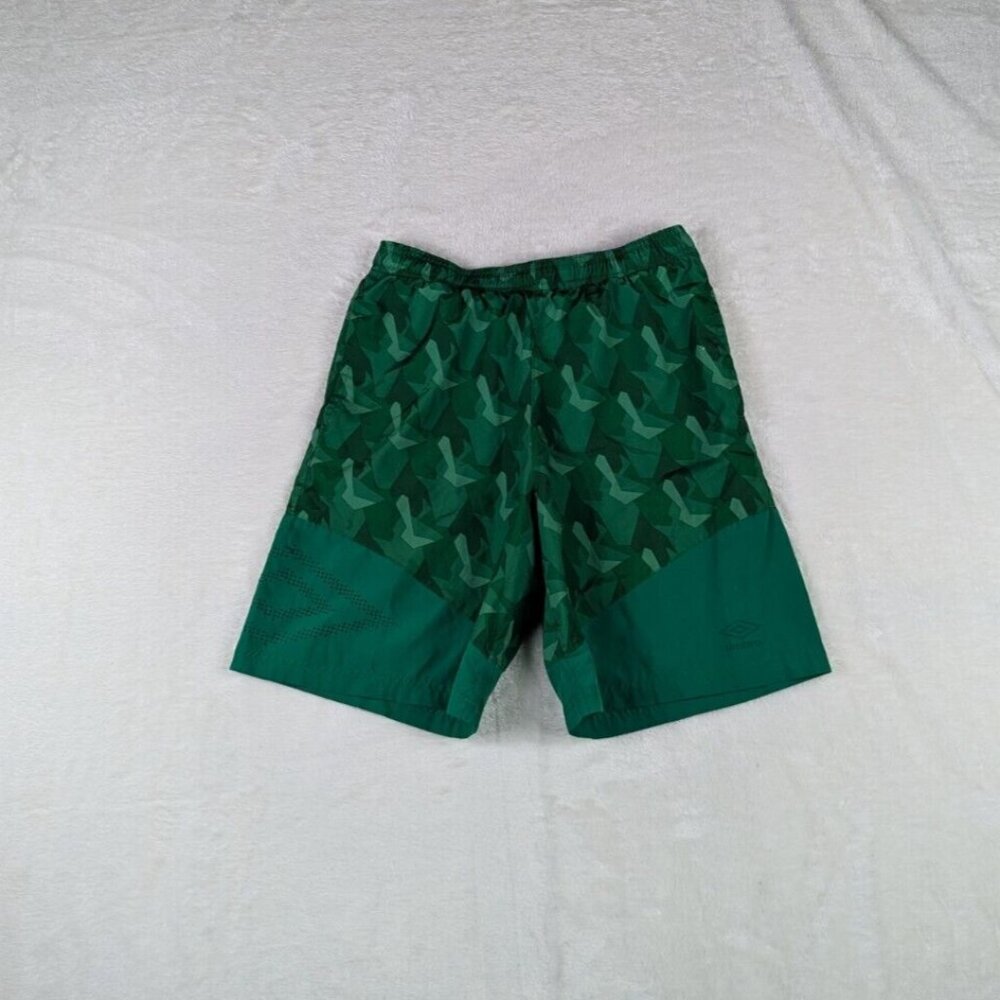 Umbro Soccer Shorts Boys Youth XLarge Geometric Nylon Mesh Green Aztec Print